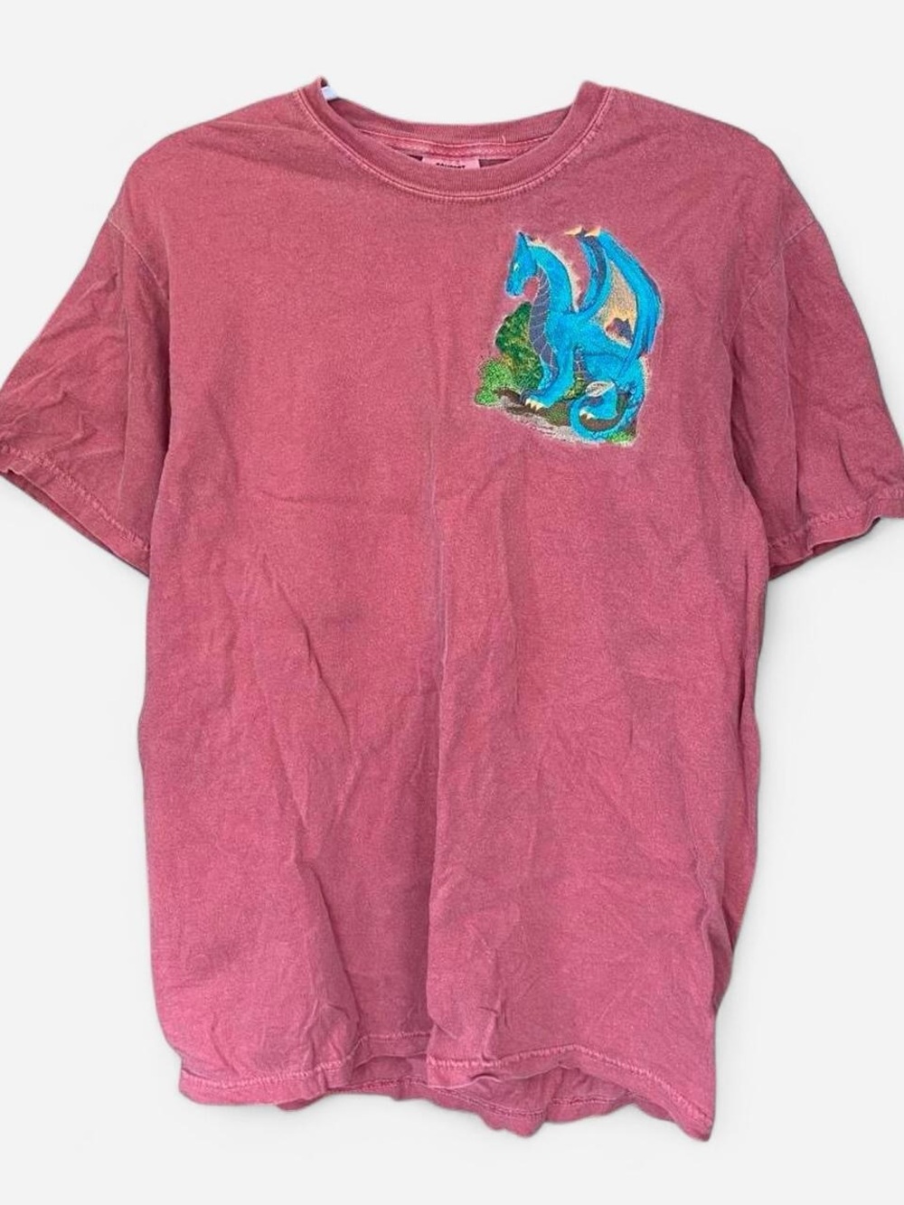 Vintage Y2K Comfort Colors 100% Cotton T-shirt Embroidered Rainbow Dragon Medium